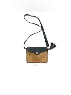 Sea & Grass Blue & Natural Tan Woven Straw Crossbody with Tassel